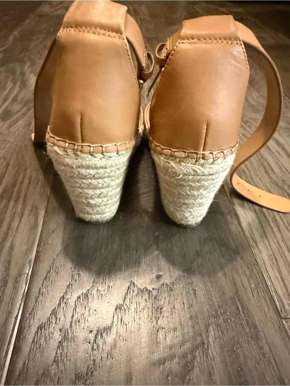 Vince Camuto Cognac Leather Espadrille Ankle-Strap Wedges